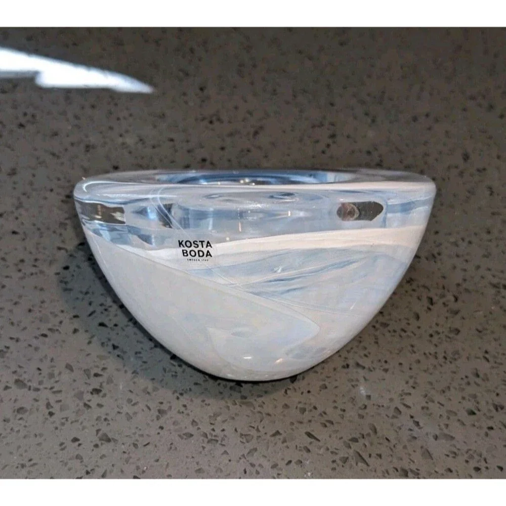 Kosta Boda Atoll Votive White Swirl Glass Anna Ehrner Sweden